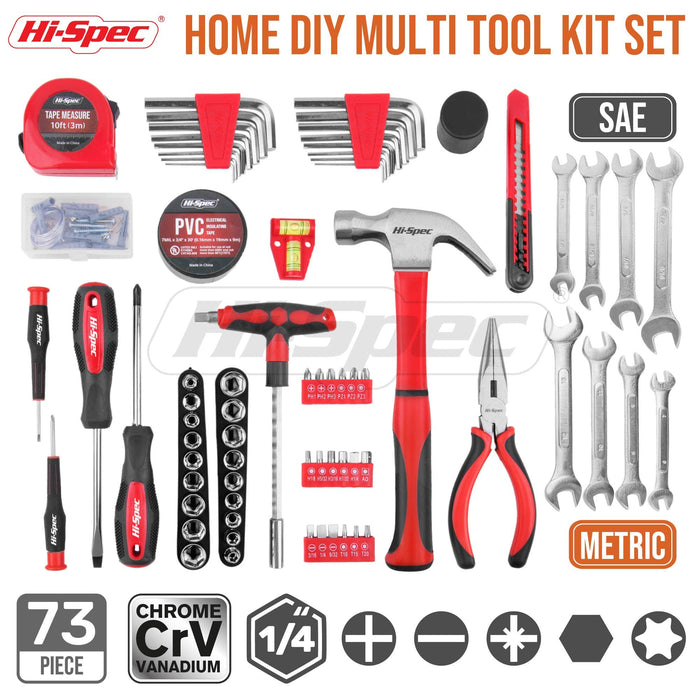 73pc Comprehensive Home Garage DIY Tool Kit Set for Complete DIY Repairs. All in a Portable Folding Carry Box