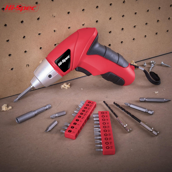 27pc Red 3.6V Compact Electric Power Screwdriver Set. Cordless & USB Rechargeable with 23 Driver Bits for Home & Office Use