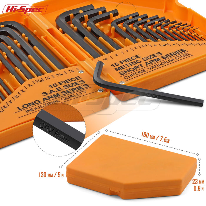 30pc SAE & Metric Hex Allen Key Wrench Set. Includes Sizes From 0.035” Up To 10mm. In a Slim Folding Case