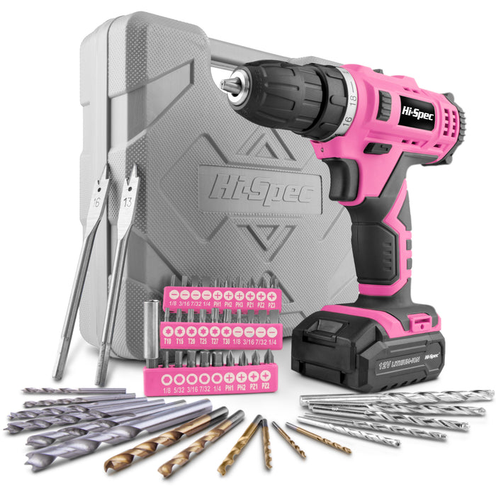 50pc Pink 12V Cordless Power Drill Driver and Drill Bit Set in a Portable Carry Case