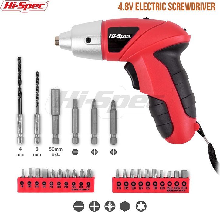 Hi-Spec 27 Piece Red 3.6V Electric Cordless Power Screwdriver Set Red