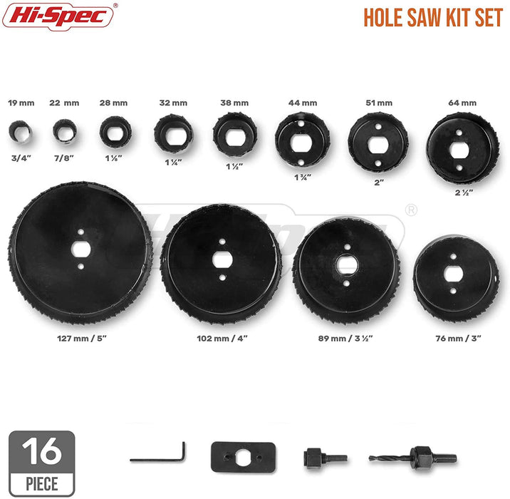 Hi-Spec 16 Piece Hole Saw Set (3/4 - 5in)