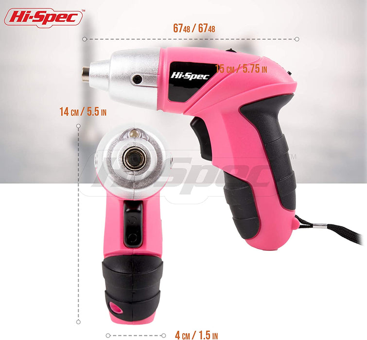 Hi-Spec 27 Piece Pink 3.6V Electric Cordless Power Screwdriver Set 