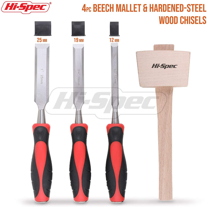 Hi-Spec 4 Piece Mallet & Wood Chisel Set