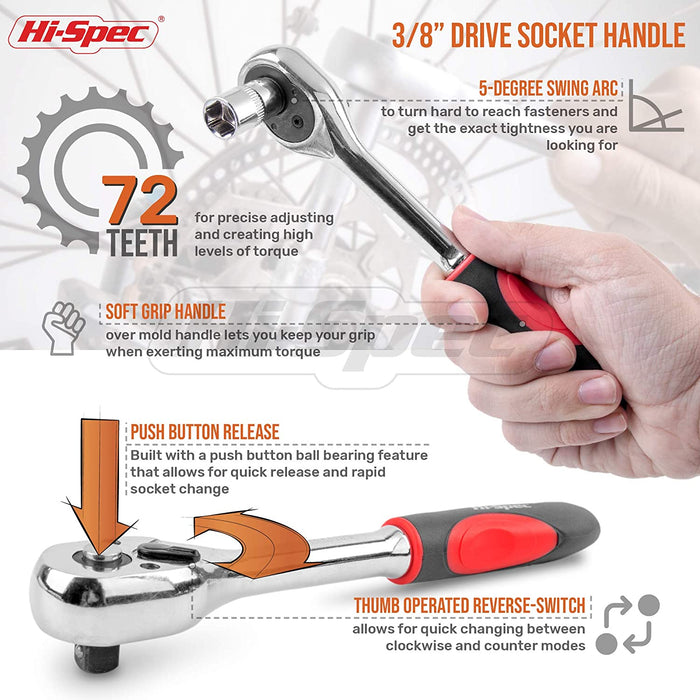 Hi-Spec 12 Piece 3/8" Drive Metric Socket Set with Ratchet Wrench Handle