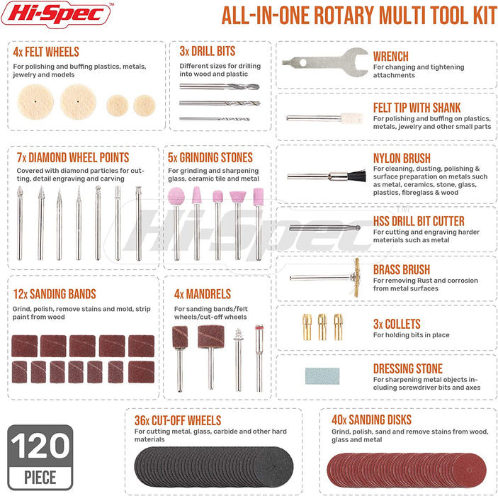 Hi-Spec 160W Corded Rotary Power Tool Kit & Accessories