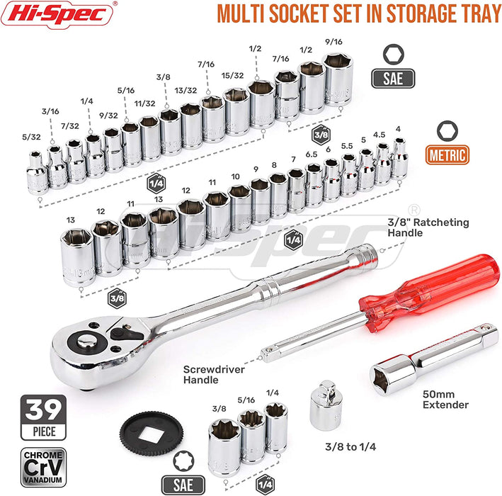 Hi-Spec 39 Piece Metric & SAE Socket Tool Set