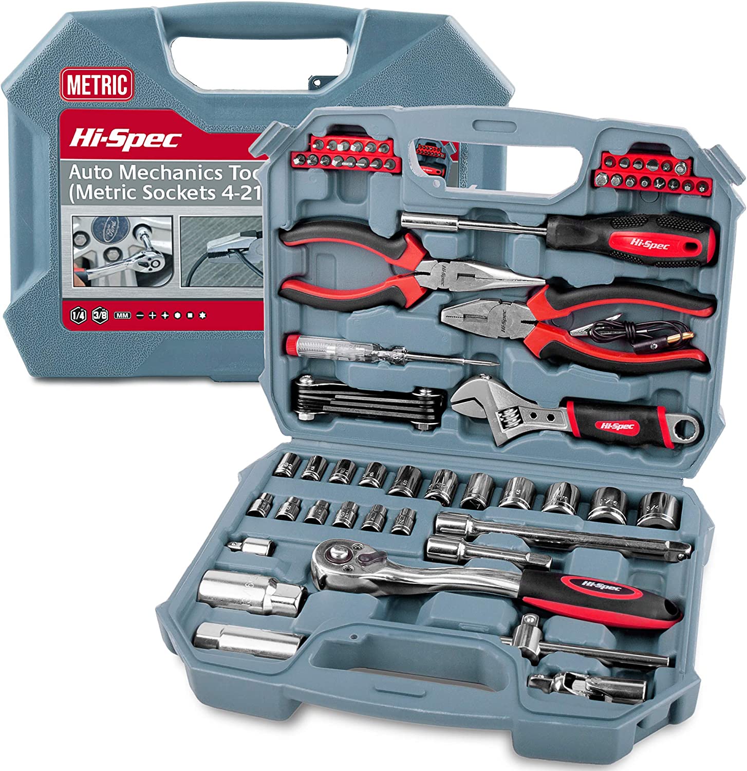 Hi-Spec Auto Werkzeug-Set in Werkzeugkoffer mit 72 Zähnen Ratschengriff,  Steckschlüssel Nüssen Set für Motorad, Fahrrad, Roller KFZ Werkzeug Set :  : Baumarkt