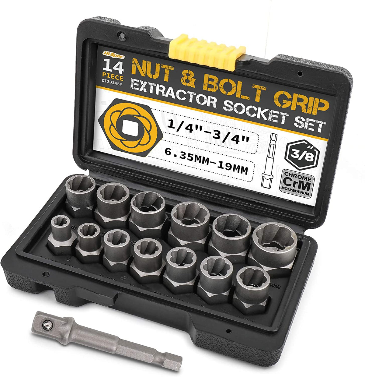 Hi-Spec 14 Piece Nut & Bolt Grip Extractor Socket Set — HI-SPEC