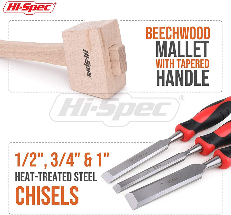 Hi-Spec 4 Piece Mallet & Wood Chisel Set