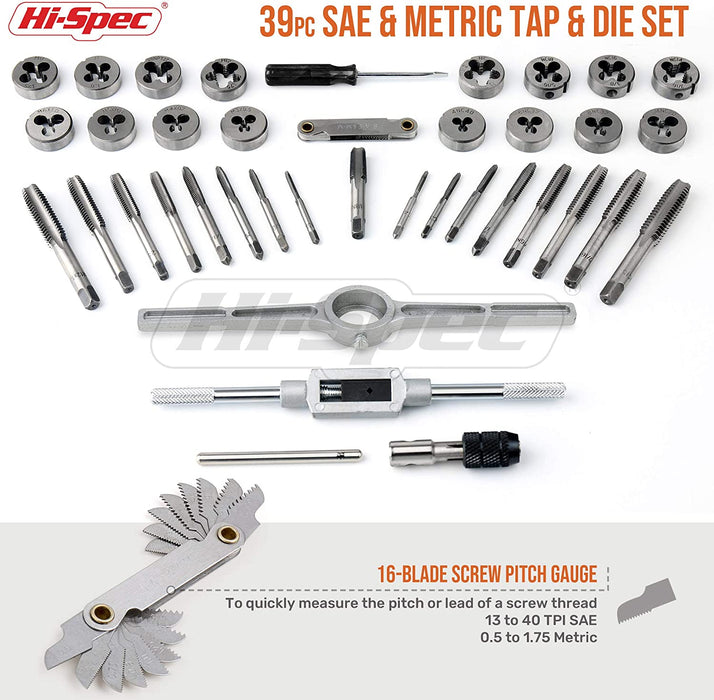 Hi-Spec 39 Piece SAE & Metric Tap and Die Set