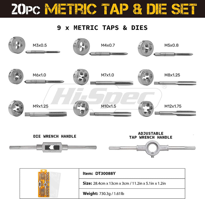 Hi-Spec 20 Piece Metric Tap and Die Set