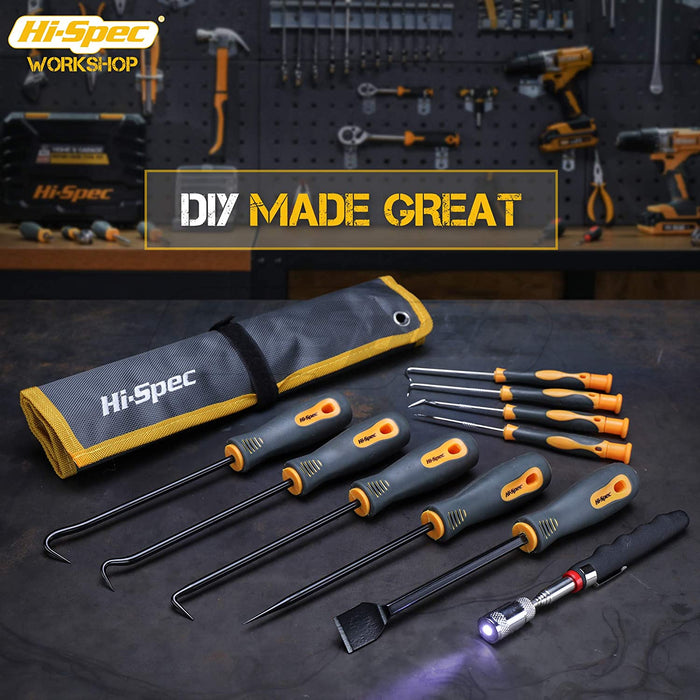 Hi-Spec 10 Piece Hook, Pick, Scraper & Pick-Up Tool Kit Set — HI