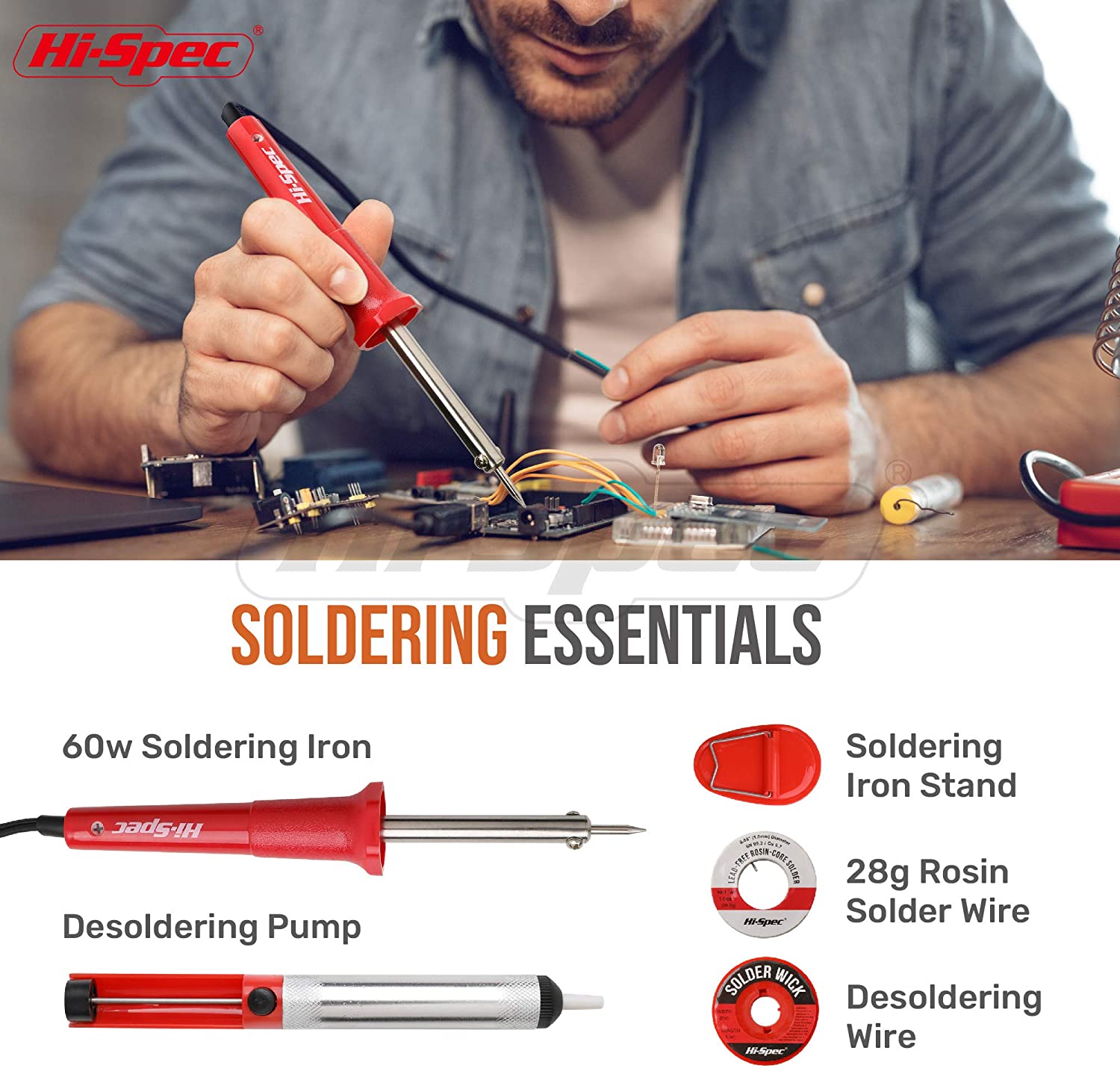  Hi-Spec 60pc Electronics & Solder Iron Kit. Tools