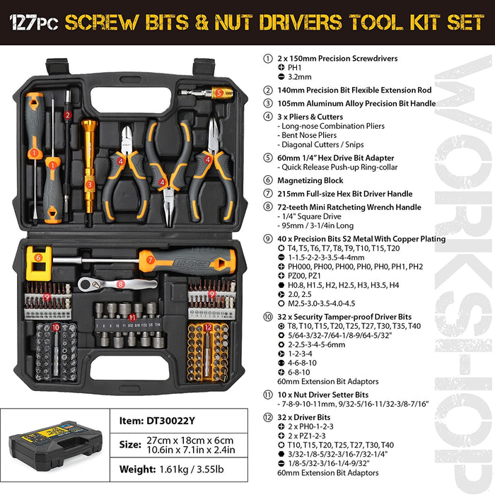 Hi-Spec 127 Piece Screw Bits & Nut Drivers Tool Kit Set