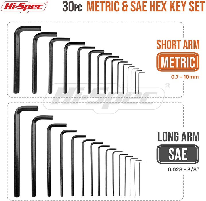 Hi-Spec 30 Piece SAE & Metric Hex Key Set
