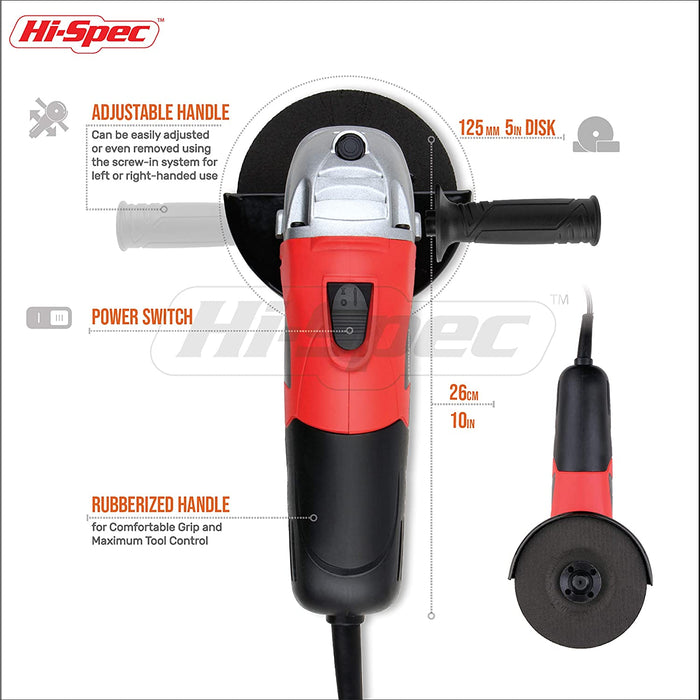 Hi-Spec 600W 5.2A Corded Mini Angle Side Grinder