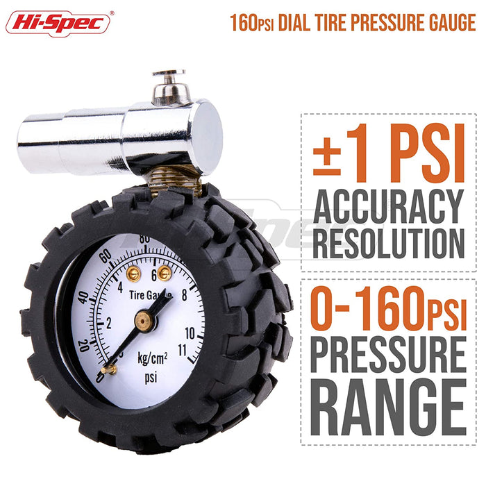 Hi-Spec 160 PSI Tire Pressure Dial Gauge