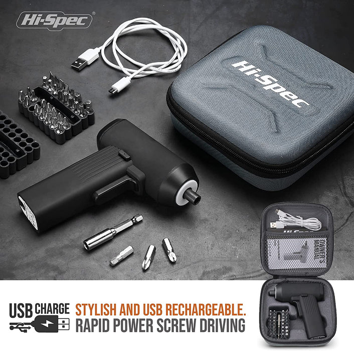 Hi-Spec 34 Piece 3.6V USB Electric Cordless Power Screwdriver & Bit Set
